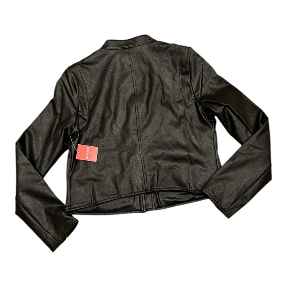 NWT Spanx  Leather-Like Moto Jacket Vegan  Zip Front Luxe Medium or 1x - Picture 3 of 12
